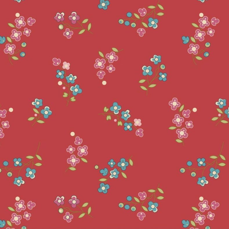 EQP Patchworkstof - Forget me not - Crimson