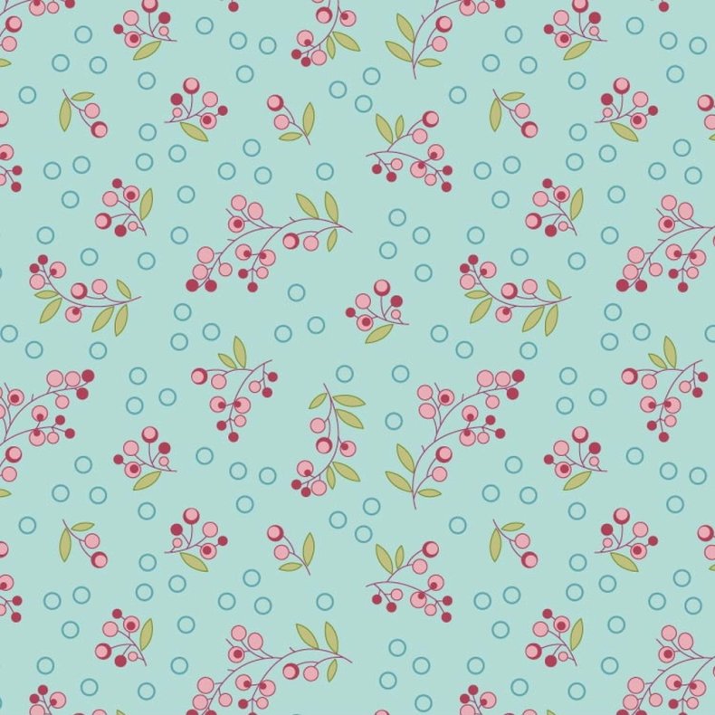 EQP Patchworkstof - Wild berries - Aqua