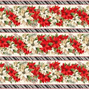 Julestof - Poinsettia stripe - Red