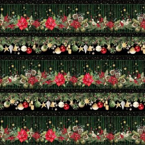 Julestof - Poinsettia stripe - Black