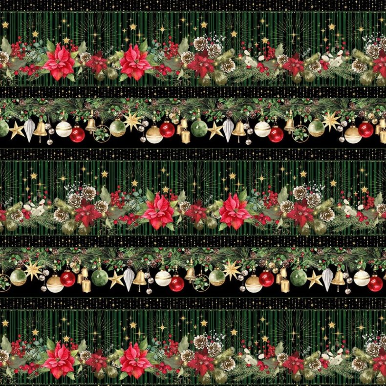 Julestof - Poinsettia stripe - Black