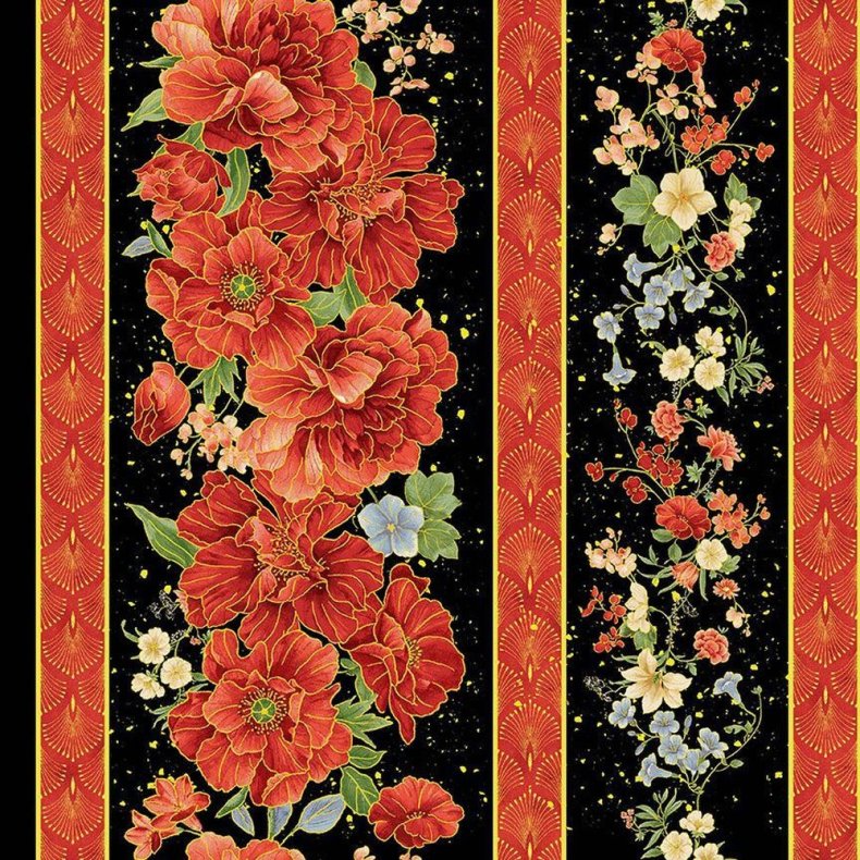 Patchworkstof - Asian floral stripe