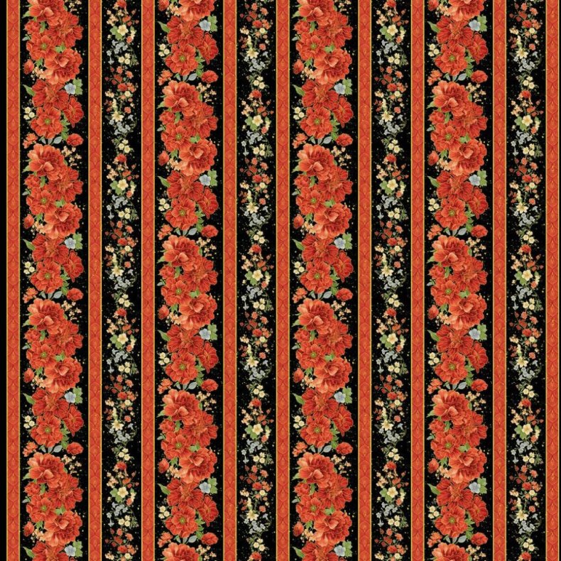 Patchworkstof - Asian floral stripe