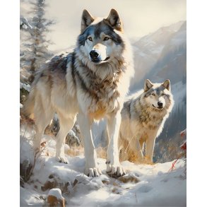 Patchworkstof - Wolf pair in winter - Panel 90cm