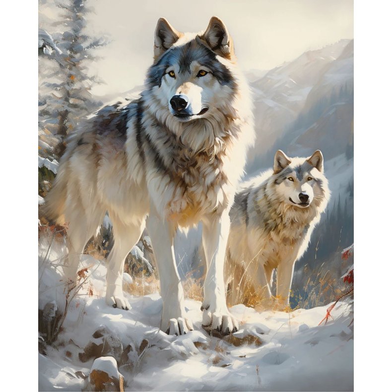 Patchworkstof - Wolf pair in winter - Panel 90cm