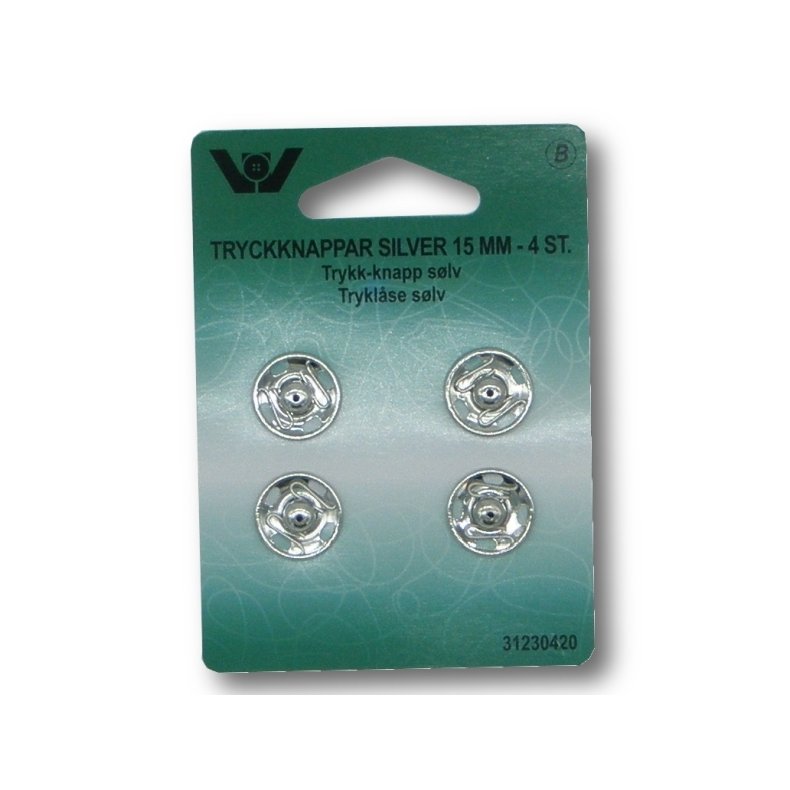 Trykknap 15mm - S�lv til P�syning
