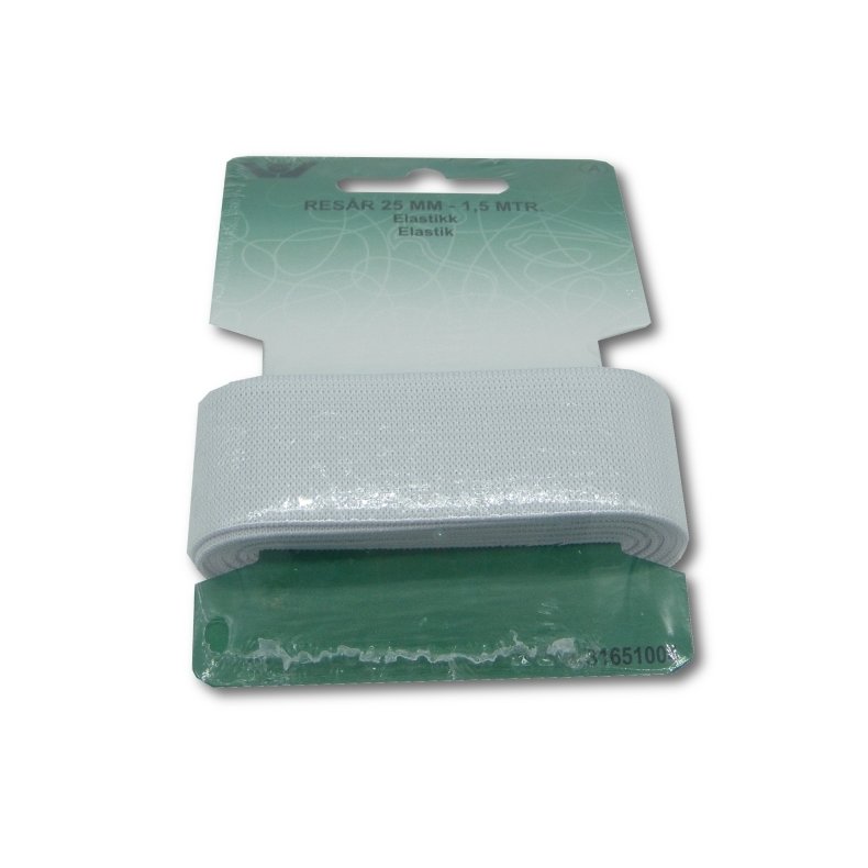 Flad Elastik 25mm -  Hvid