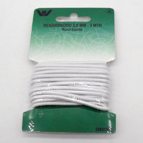 Rund elastik 2,5 mm - Hvid