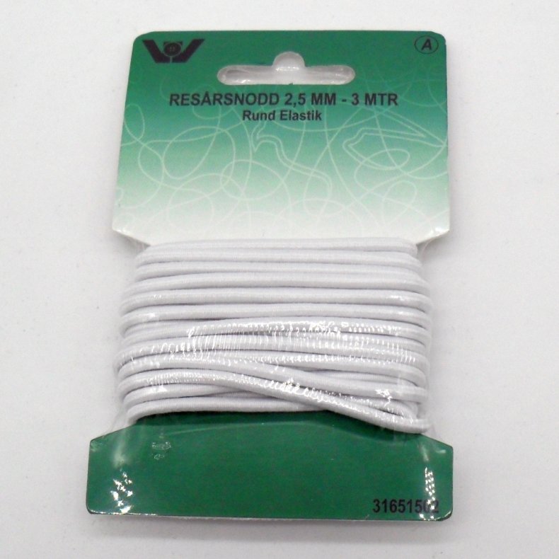 Rund elastik 2,5 mm - Hvid