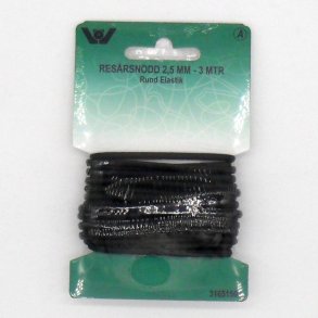 Rund elastik 2,5 mm - Sort