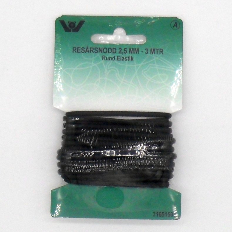 Rund elastik 2,5 mm - Sort