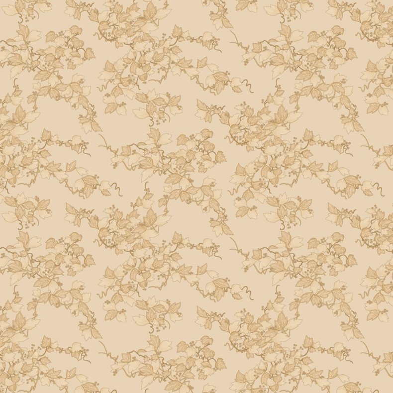 Bagside flannelstof - Leaves and vines - Beige