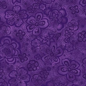 Bagside Patchworkstof - Floral - Eggplant