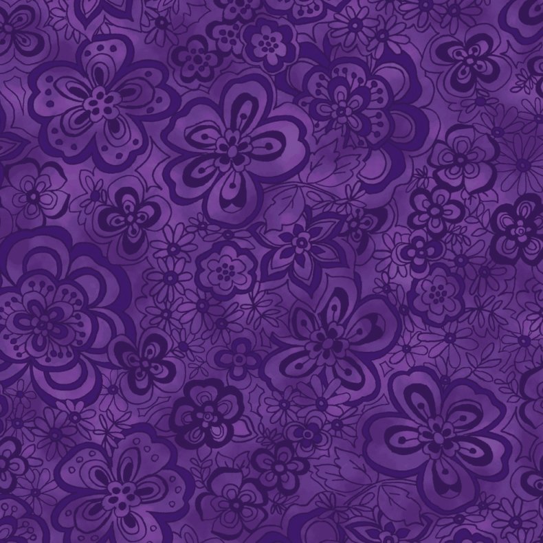 Bagside Patchworkstof - Floral - Eggplant