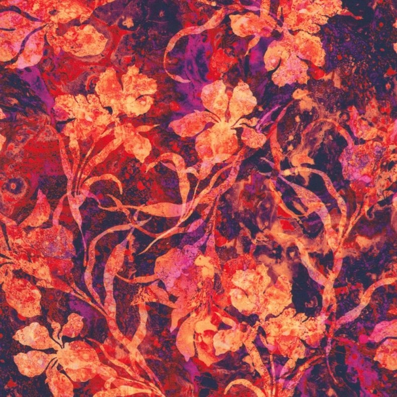 Bagside Patchworkstof - Irises - Pomegranate