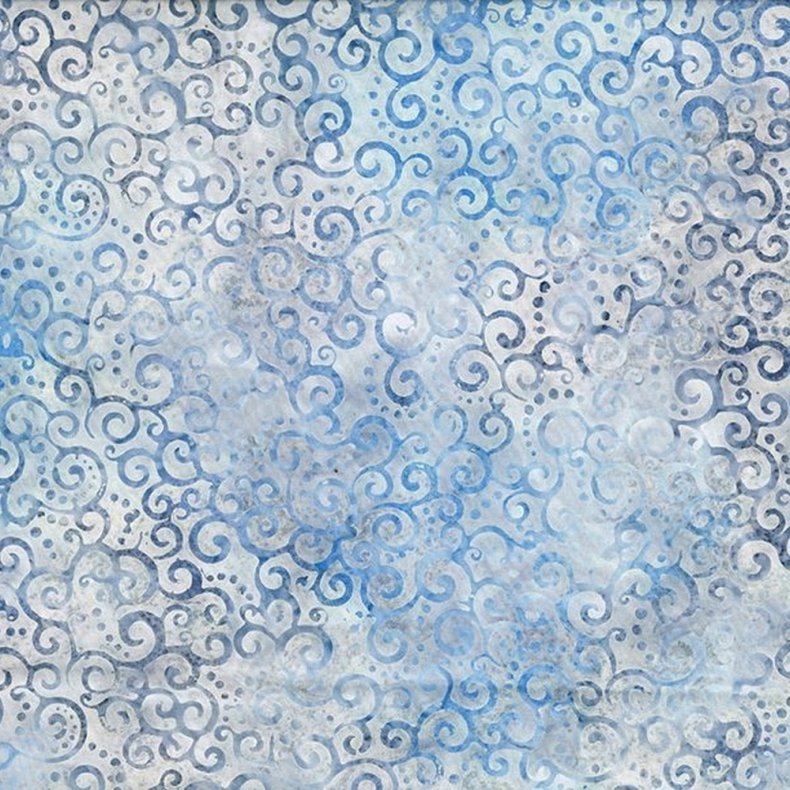 Batikstof - Crescent swirls blue gray