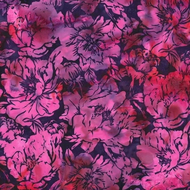 Batikstof - Peonies - New grape