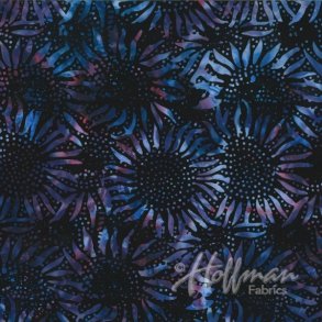 Batikstof - Sunflowers Black Grape