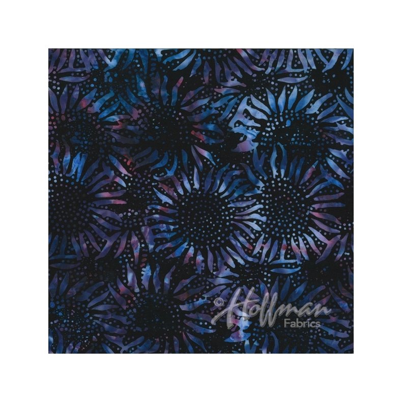 Batikstof - Sunflowers Black Grape