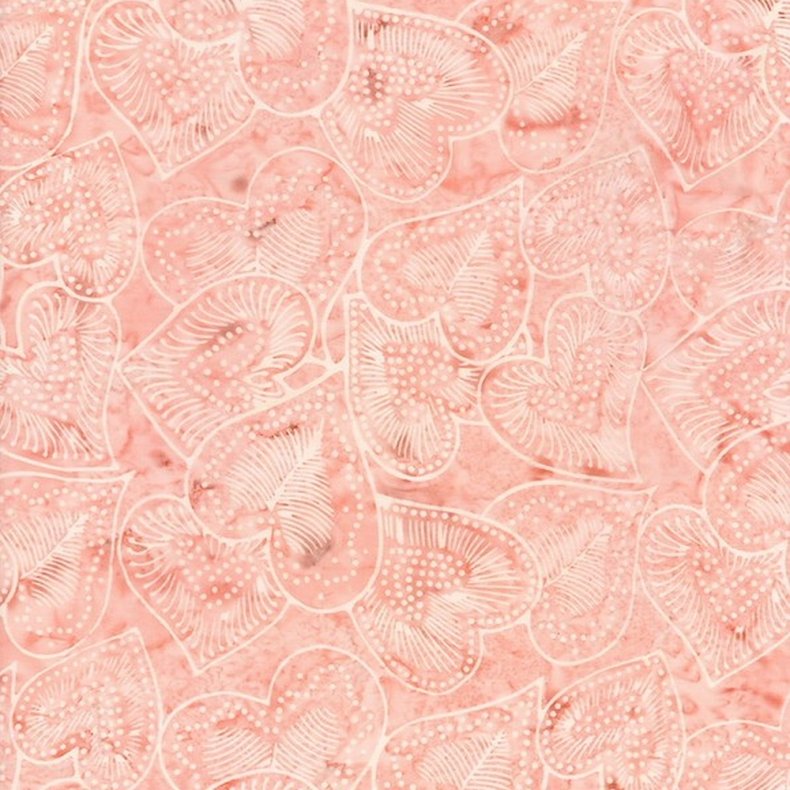 Batikstof - Textured hearts - Salmon