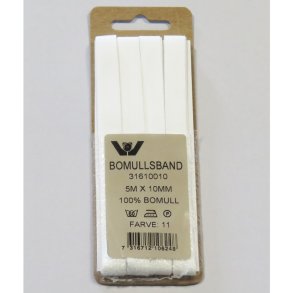 Bomuldsb�nd 10mm - Hvidt