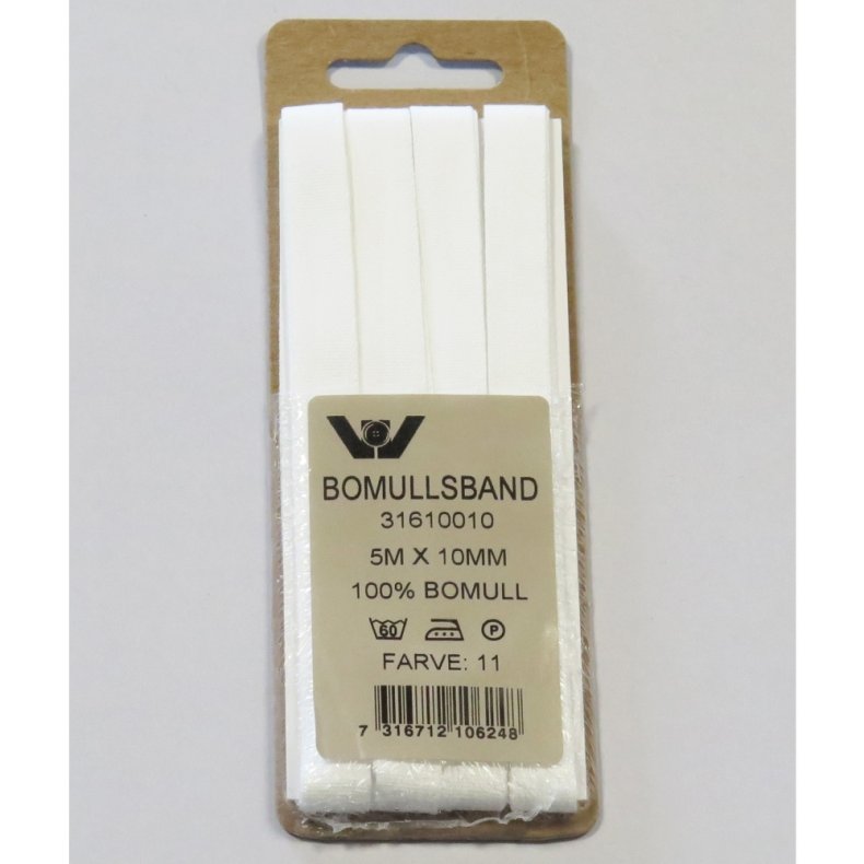 Bomuldsb�nd 10mm - Hvidt
