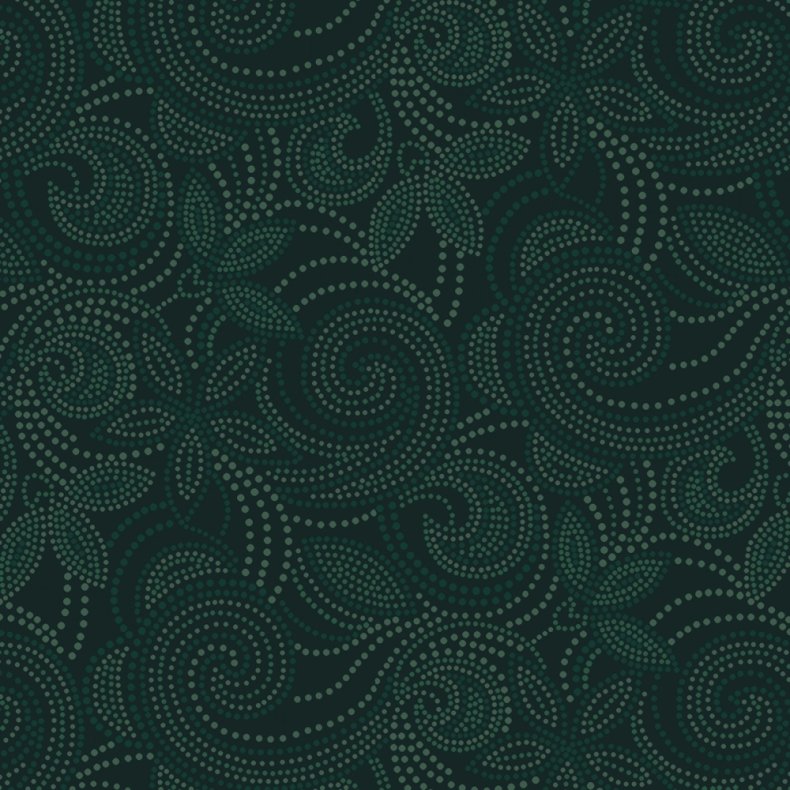 Bagside flannelstof - Dotted vines & swirls - Dark green