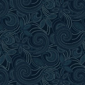 Bagside flannelstof - Dotted vines & swirls - Navy