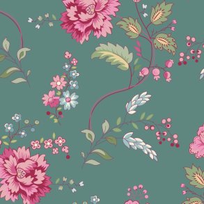 EQP Patchworkstof - Bouquet - Duck egg