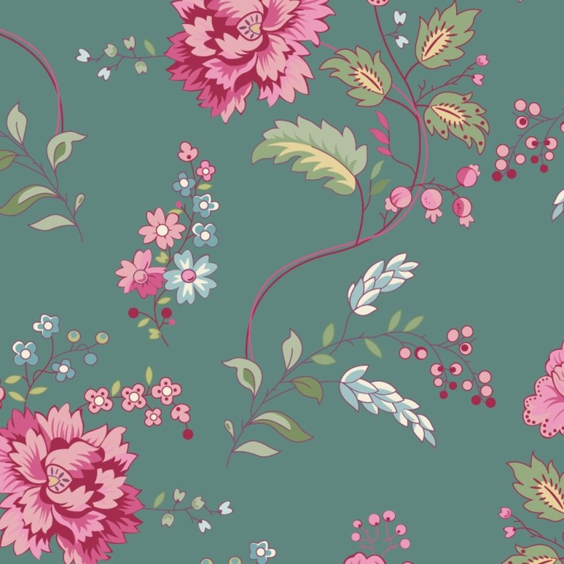 EQP Patchworkstof - Bouquet - Duck egg