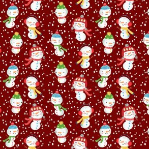 Julepatchworkstof - Snowmen - Dark red