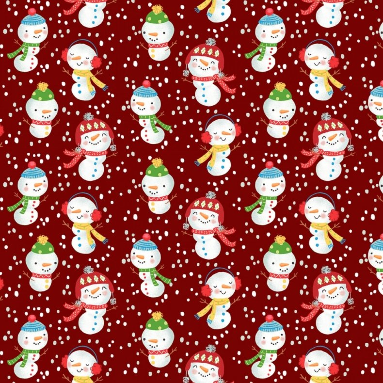 Julepatchworkstof - Snowmen - Dark red