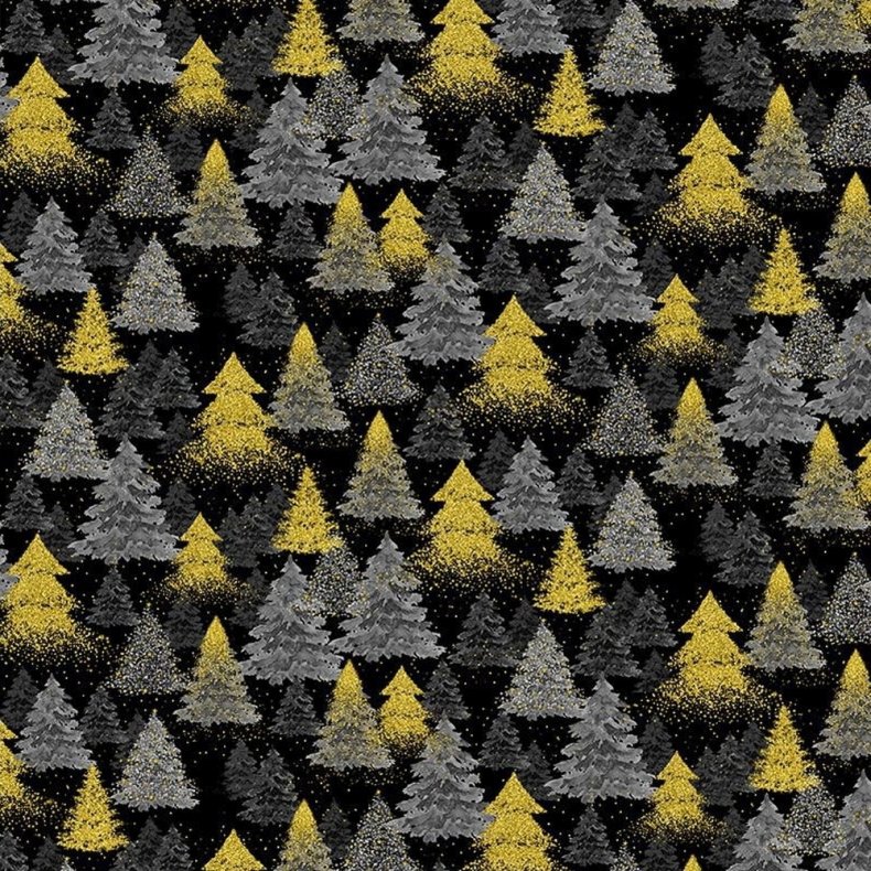 Julepatchworkstof - Metallic - Christmas tree