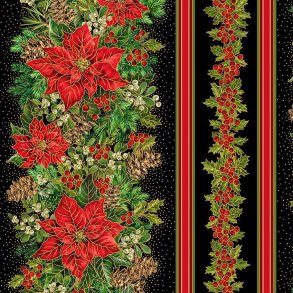 Julepatchworkstof - Poinsettia border - Stripe