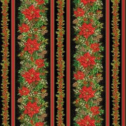Julepatchworkstof - Poinsettia border - Stripe