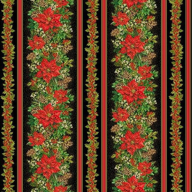 Julepatchworkstof - Poinsettia border - Stripe