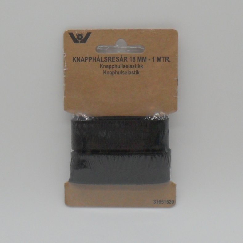 Knaphuls Elastik 18mm -  Sort