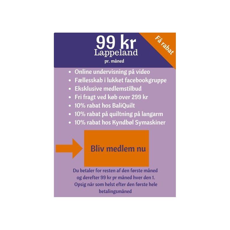 Fordelsklub Lappeland  ABONNEMENT 99 KR pr. m�ned. Du betaler forholdsm�ssigt bel�b nu. Derefter 99 kr hver den 1 i m�neden. Opsig n�r som helst efter den f�rste hele m�ned.