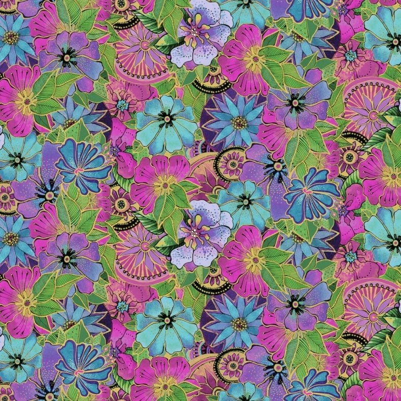 Laurel Burch patchworkstof -  Dark Orchid