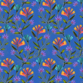 Laurel Burch patchworkstof -  Viney floral - Royal Blue