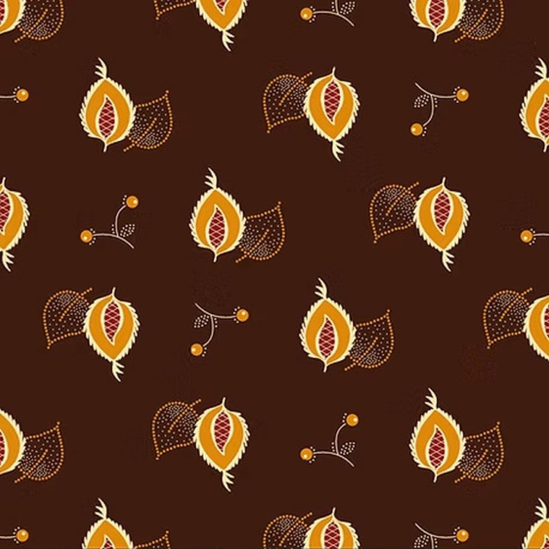 EQP Patchworkstof - Leaves & berries - Chocolate