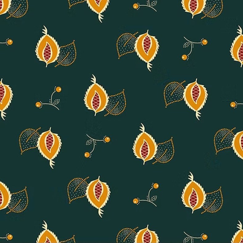 EQP Patchworkstof - Leaves & berries - Peacock