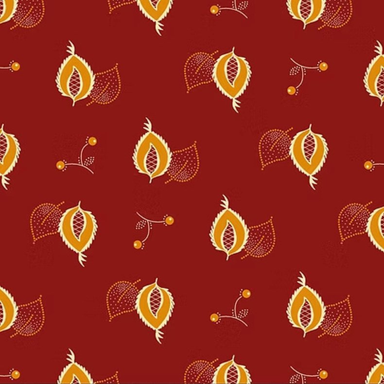 EQP Patchworkstof - Leaves & berries - Ruby