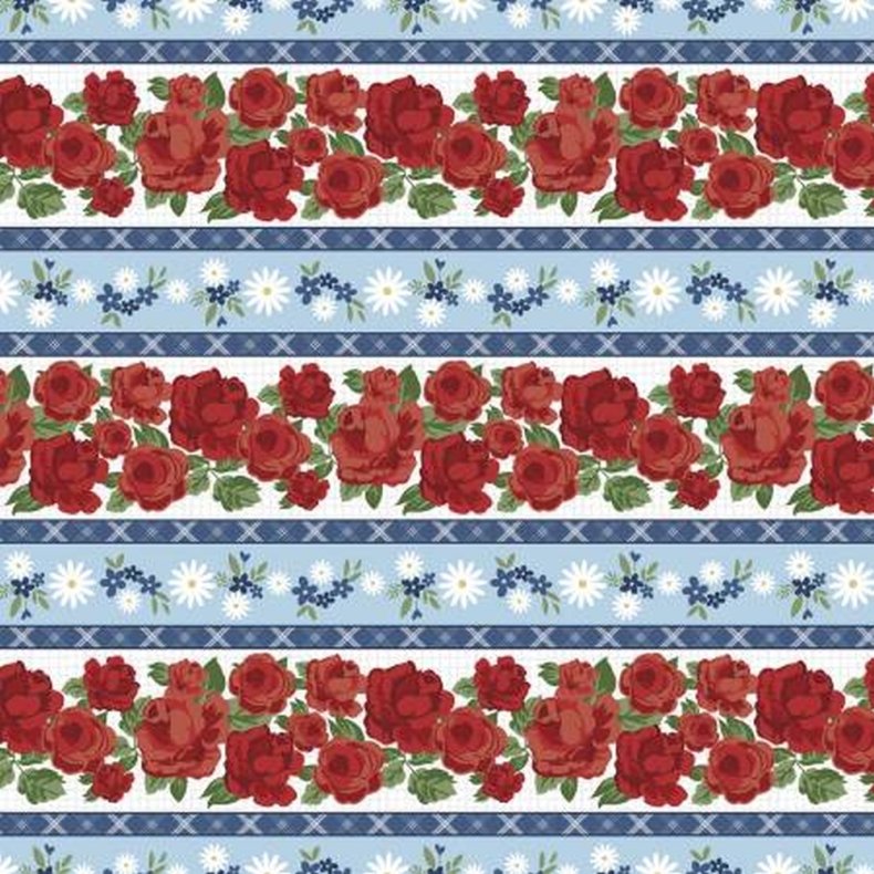 Patchworkstof - Flower stripe - Red rose