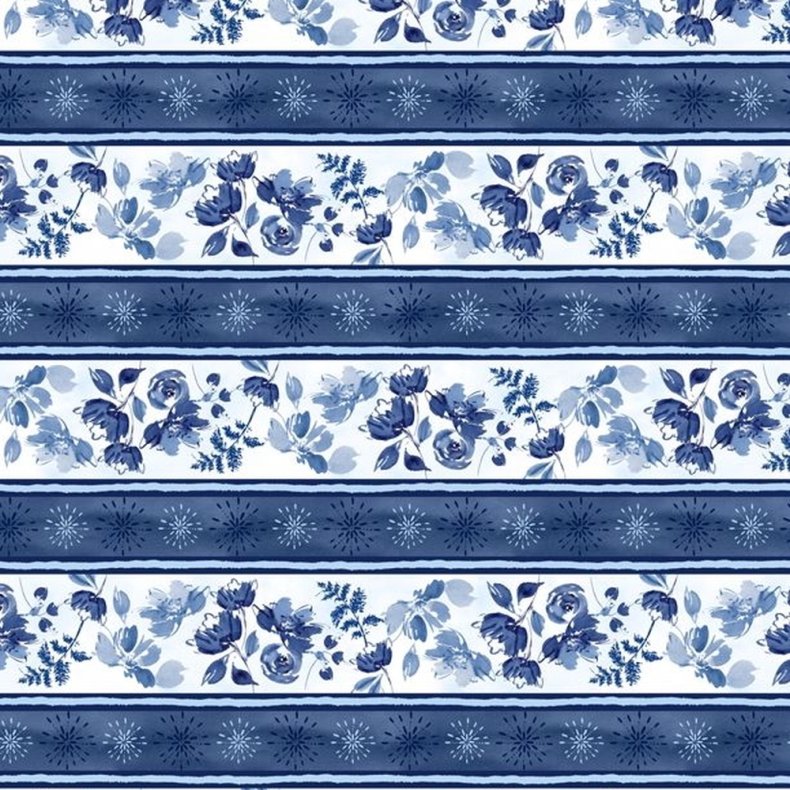 Patchworkstof - Flower stripe - blue