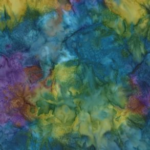 Batikstof - Breakers - Meleret Bl�, gr�n, Gul og Lilla