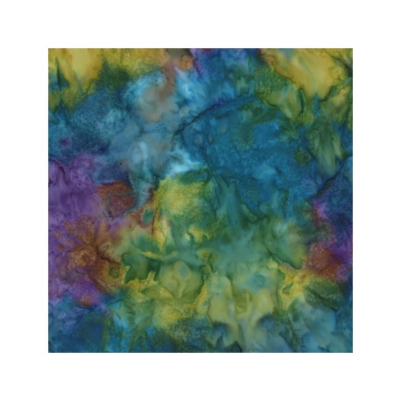 Batikstof - Breakers - Meleret Bl�, gr�n, Gul og Lilla