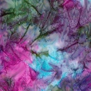 Batikstof - Geranium - Meleret Lilla, Gr�n, Pink og Bl�