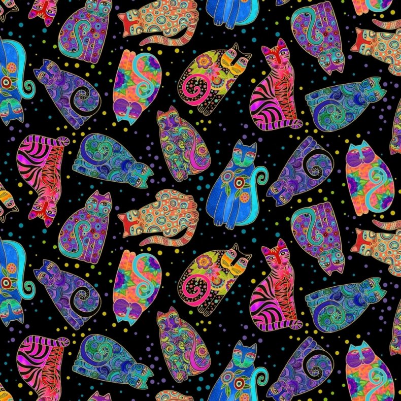 Laurel Burch patchworkstof -  Tossed cats