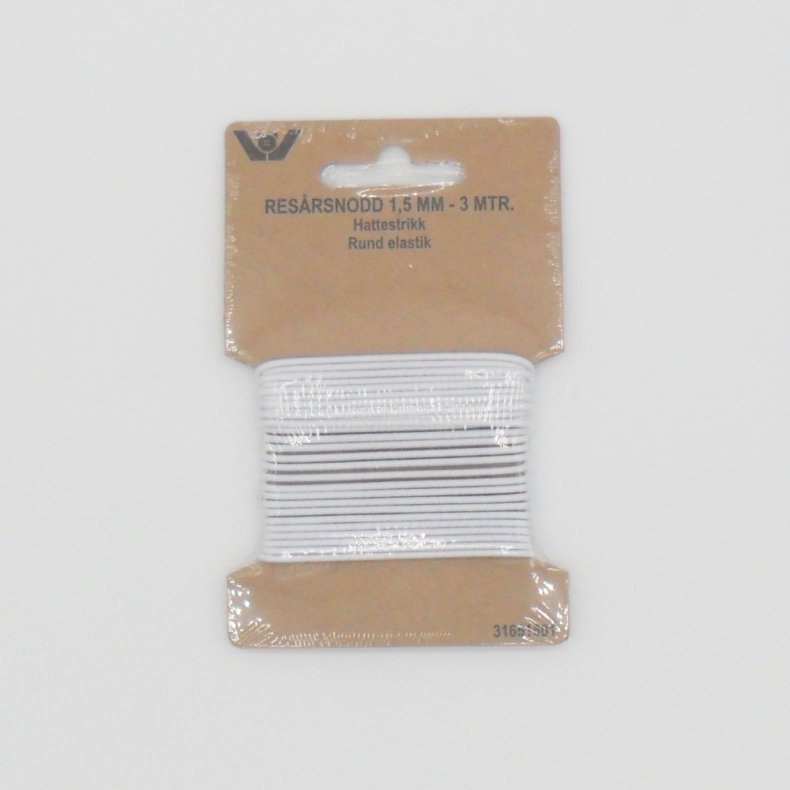 Rund elastik 1,5 mm - Hvid